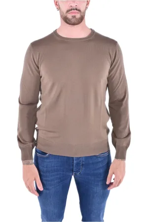 KANGRA CASHMERE Bluzy, Mężczyzna, brązowy, L, Sweter z okrągłym dekoltem