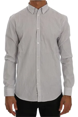 FRANKIE MORELLO Koszule, Mężczyzna, Niebieski, L, White Striped Casual Cotton Regular Fit Koszula