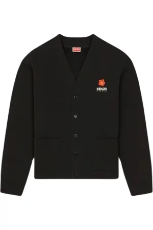 Kenzo Swetry, Mężczyzna, Czarny, L, Bawełna, Kardigan w stylu vintage z nadrukiem Boke Flower