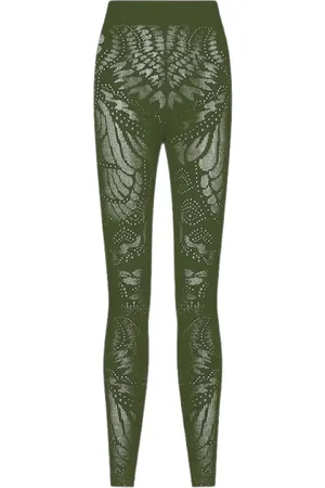 Mes Demoiselles Spodnie, Kobieta, Zielony, S, Legginsy Fuku Khaki z wzorem kwiatowym