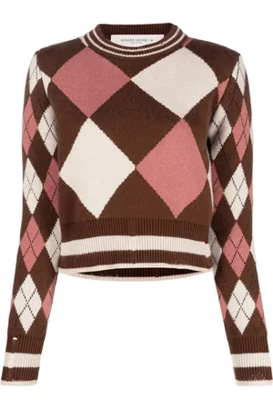 Golden Goose Swetry, Kobieta, brązowy, S, Wełna, Brązowy sweter w kratę