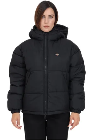Dickies Kurtki, Kobieta, Czarny, L, Czarny Oversize Kurtka z Kapturem i Zamkiem