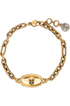 Alexander McQueen Akcesoria, Kobieta, Żółty, ONE SIZE, Złota Bransoletka z Czachą na Łańcuszku