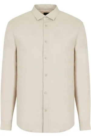 Armani Exchange Koszule, Mężczyzna, Beżowy, 2XL, Len, Koszula lniana