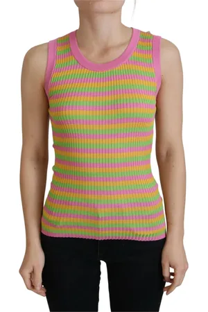 Dolce & Gabbana Koszulki, Kobieta, Wielobarwność, 2XS, Wielokolorowy Jedwabny Sweter Bez Rękawów Tank Top