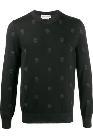 Alexander McQueen Swetry, Mężczyzna, Czarny, L, Czarny Sweter z wzorem czaszki