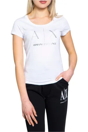 Armani Exchange Koszulki, Kobieta, Biały, XS, Nadruk koszulki