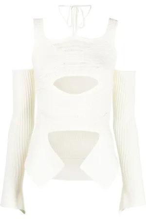 ANDREA ADAMO Koszulki, Kobieta, Biały, L, Poliester, Long Sleeve Tops