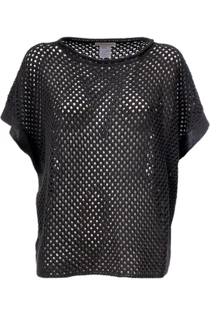 LE TRICOT PERUGIA Koszulki, Kobieta, Czarny, S, Dzianinowy top z lnu i bawełny