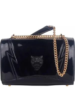 Philipp Plein Torebki, Kobieta, Czarny, ONE SIZE, Len, Czarna Torba na Ramię z Logo i Łańcuchem