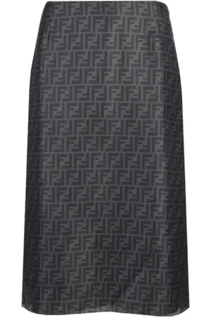 Fendi Spódnice, Kobieta, Czarny, M, Jedwabna spódnica midi z monogramem