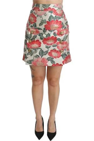 Dolce & Gabbana Spódnice, Kobieta, Biały, 3XS, Spódnica z kwiatowym wzorem i logo