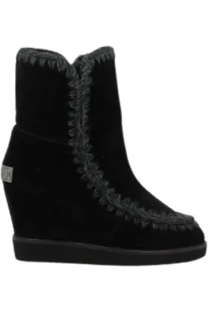 Mou Buty, Kobieta, Czarny, 38 EU, Czarne Krótkie Buty na Koturnie
