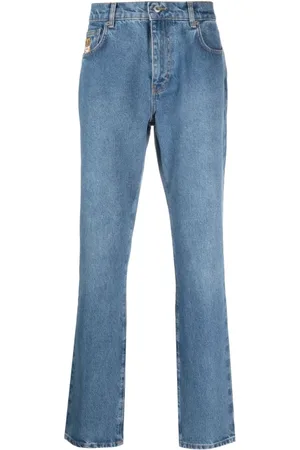 Moschino Jeansy, Mężczyzna, Niebieski, S, Denim, Leo Teddy-print Straight-leg Jeansy