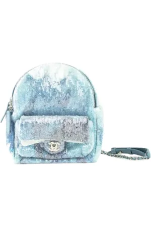 CHANEL Pre-owned, Kobieta, Niebieski, ONE SIZE, Używany niebieski materiałowy plecak Chanel