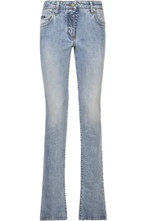Dolce & Gabbana Jeansy, Kobieta, Niebieski, 2XS, Denim, Jasnoniebieskie Jeansyy z Logo Patch Bootcut