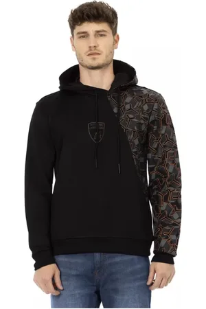 AUTOMOBILI LAMBORGHINI Bluzy, Mężczyzna, Czarny, S, Czarny Bawełniany Sweter z Logo Tarczy