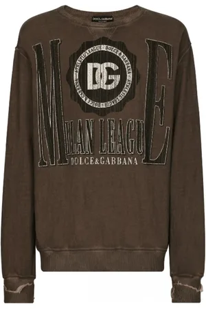 Dolce & Gabbana Bluzy, Mężczyzna, brązowy, L, Brązowy Sweter z Logo z Bawełny