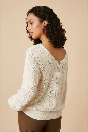 Des Petits Hauts Swetry, Kobieta, Beżowy, S, V-neck Knitwear