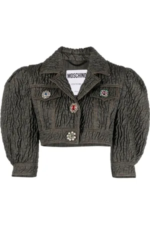Moschino Kurtki, Kobieta, Czarny, S, Denim, Czarna Kurtka z Kryształami