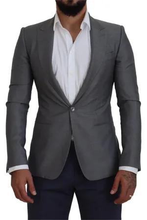 Dolce & Gabbana Kurtki, Mężczyzna, Szary, S, Wełna, Szary Wełna Jedwab Slim Fit Kurtka Marynarka