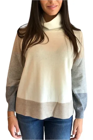 KANGRA CASHMERE Swetry, Kobieta, Beżowy, M, Kaszmir, Sweter z Wzorem Kolorowych Bloków i Bocznymi Szczelinami