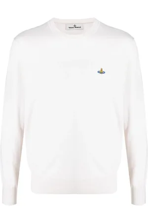 Vivienne Westwood Bluzy, Mężczyzna, Beżowy, L, Kaszmir, Beżowy Sweter z Haftowanym Logo Orb