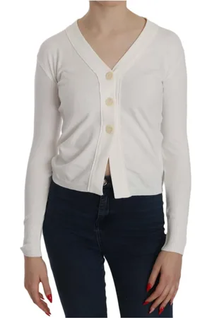 Byblos Swetry, Kobieta, Biały, XS, Biała bluzka z Kardiganem o kroju crop