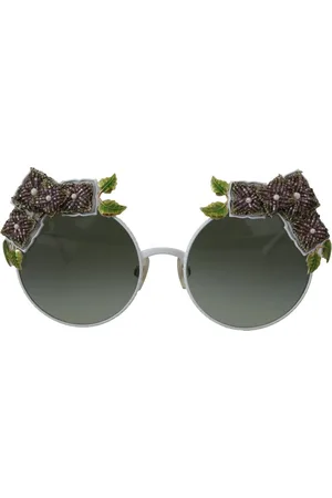 Dolce & Gabbana Akcesoria, Kobieta, Żółty, ONE SIZE, Kwiatowy metalowy oprawka okrągłe okulary przeciwsłoneczne