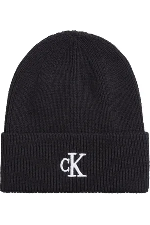 Calvin Klein Akcesoria, Kobieta, Czarny, ONE SIZE, Nylon, Czarna Logo Beanie