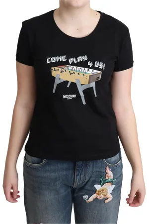 Moschino Koszulki, Kobieta, Czarny, XS, Zabawny Druk Podstawowa Koszulka
