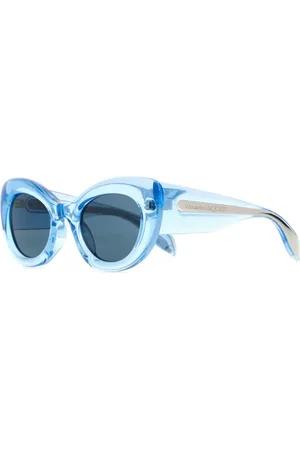Alexander McQueen Akcesoria, Kobieta, Niebieski, ONE SIZE, Jasnoniebieskie Okulary Curve z Acetatową Oprawką