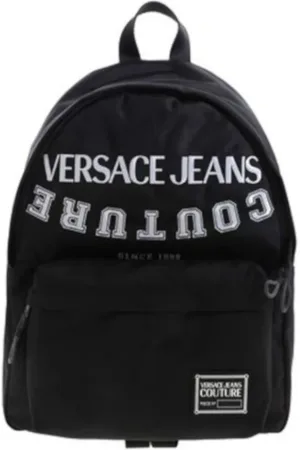 VERSACE Torebki, Mężczyzna, Czarny, ONE SIZE, Nylon, Duży Czarny Plecak Męski z Haftowanym Kontrastowym Logo