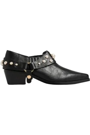 Twin-Set Buty, Kobieta, Czarny, 37 EU, Skórzane Buty z Ozdobną, Zdejmowaną Paskiem