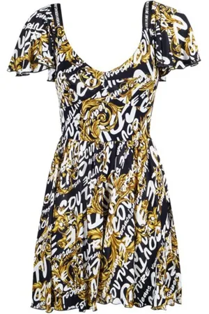 VERSACE Sukienki, Kobieta, Wielobarwność, M, Czarna Sukienka z Logo Brush Couture - Rozmiar 40