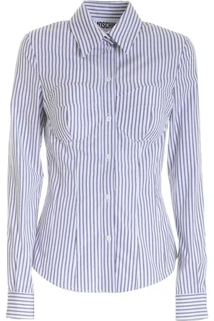 Moschino Bluzki, Kobieta, Niebieski, M, Koszula w Paski, Modny Styl
