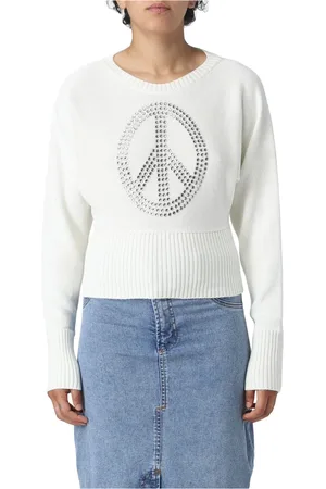 Moschino Swetry, Kobieta, Biały, M, Elegancki Sweter z Okrągłym Dekoltem