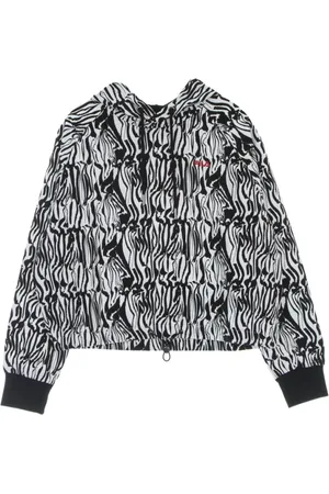 Fila Bluzy, Kobieta, Czarny, L, Krótka lekka bluza z kapturem Breza na całym druku przyciętym kapturem