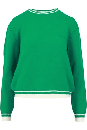 Msgm Swetry, Kobieta, Zielony, M, Kaszmir, Zielony sweter z wełny i kaszmiru z haftowanym logo
