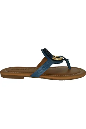 See by Chloé Buty, Kobieta, Niebieski, 36 EU, Denim, Denimowa skórzana sandałka z detalami w złotym kolorze