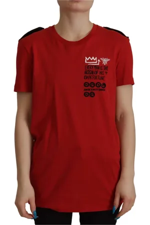 Dolce & Gabbana Koszulki, Kobieta, Czerwony, M, Czerwona koszulka z krótkim rękawem Amor Vincit Omnia