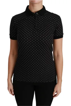 Dolce & Gabbana Koszulki, Kobieta, Czarny, 2XS, Czarna kropkowana koszulka polo dla kobiet