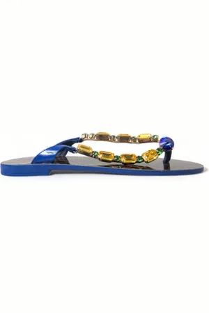 Dolce & Gabbana Buty, Kobieta, Niebieski, 37 EU, Kryształowe Skórzane Baleriny