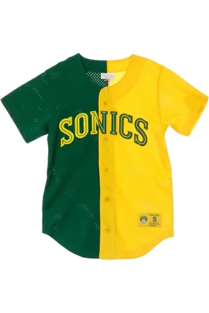 Mitchell & Ness Koszulki, Mężczyzna, Zielony, S, TEE podzielony przycisk siatki z przodu