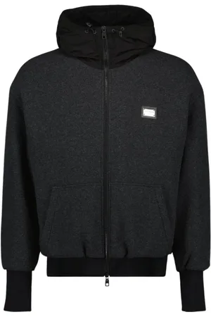 Dolce & Gabbana Bluzy, Mężczyzna, Szary, S, Kurtka Bomber z Logo Plaque