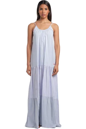 SEMICOUTURE Sukienki, Kobieta, Niebieski, S, Bawełna, Sukienka Maxi