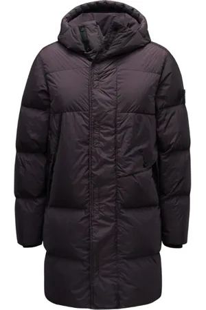 Stone Island Kurtki, Mężczyzna, Fioletowy, S, Nylon, Ciemnobordowa Parka z Recyklingowanego Nylonu z Puchem