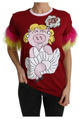 Dolce & Gabbana Koszulki, Kobieta, Czerwony, S, Koszulka 2019 Rok Świni