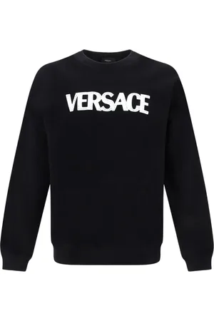 VERSACE Bluzy, Mężczyzna, Czarny, L, Czarny Sweter z Logo dla Mężczyzn