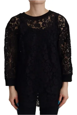Dolce & Gabbana Bluzki, Kobieta, Czarny, L, Nylon, Czarna Koronkowa Bluzka Sicily
